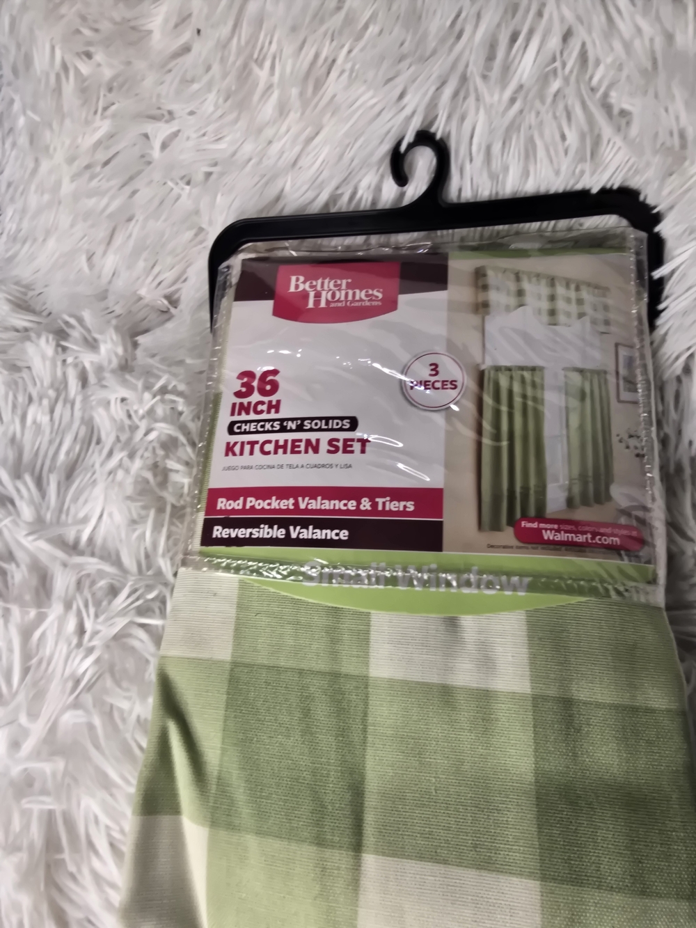 Better Homes And Gardens 36-Inch Green Check Kitchen Curtain Set - 3 Piece